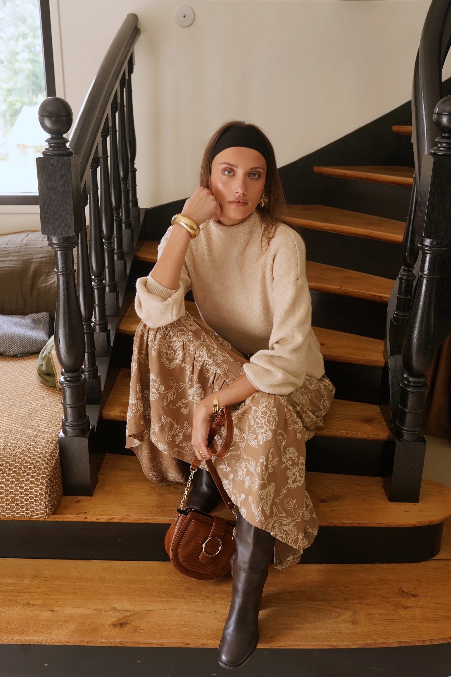 Hilda balloon sleeve coffee polo neck jumper