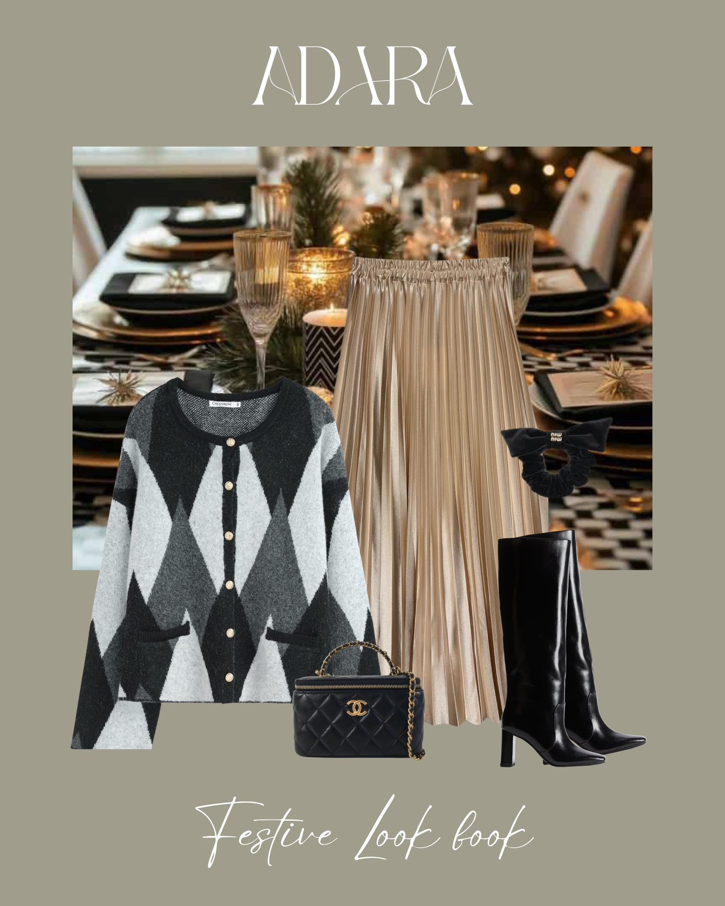 SELENA champagne pleated skirt