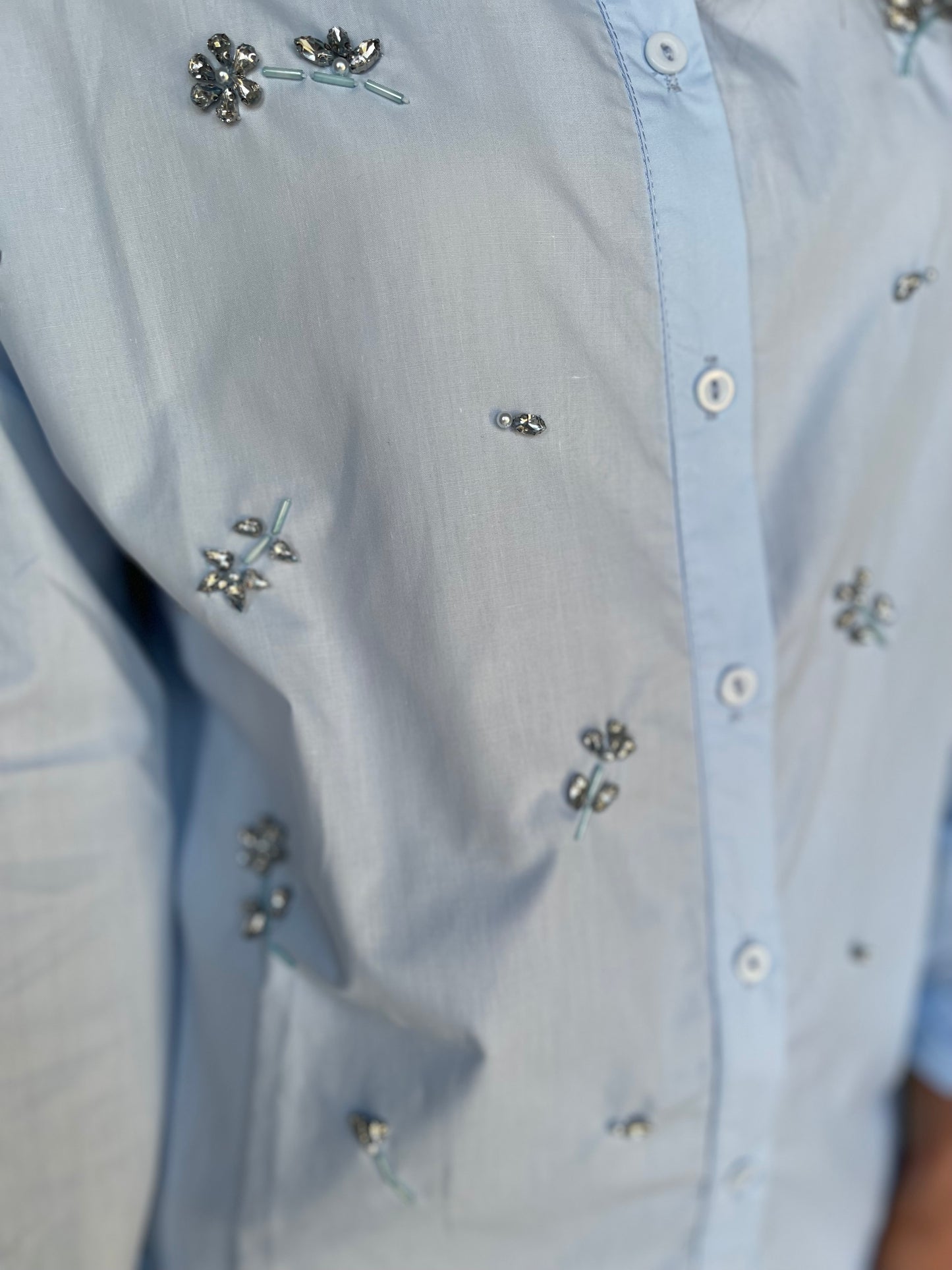 Pippa blue cotton embellished shirt