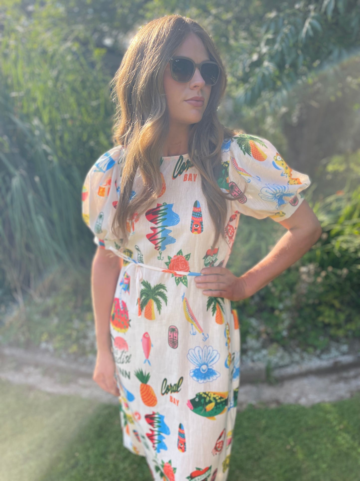 The Paradise Inn puff sleeve organic linen dress