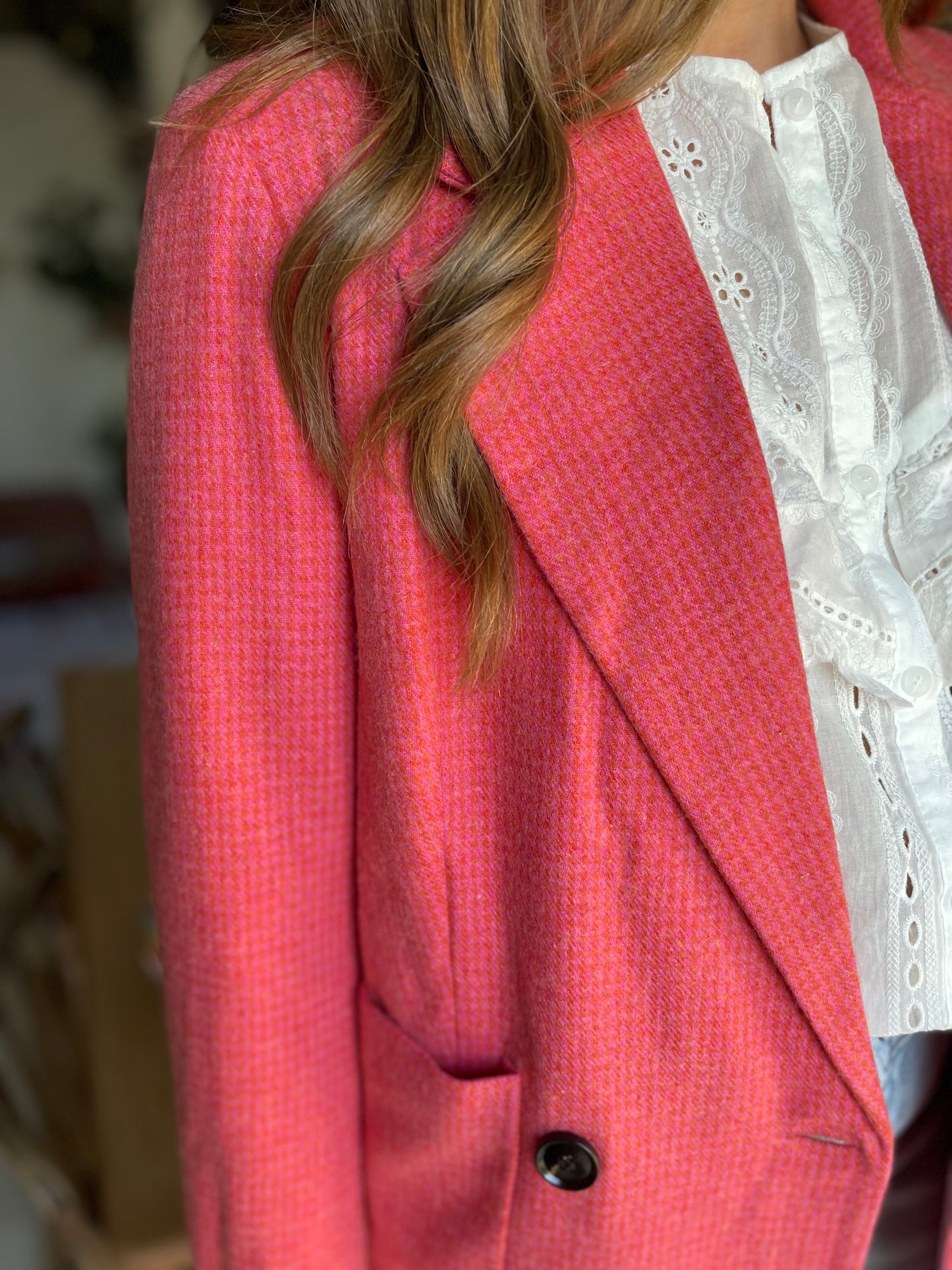 Houndstooth wool pink and orange blazer