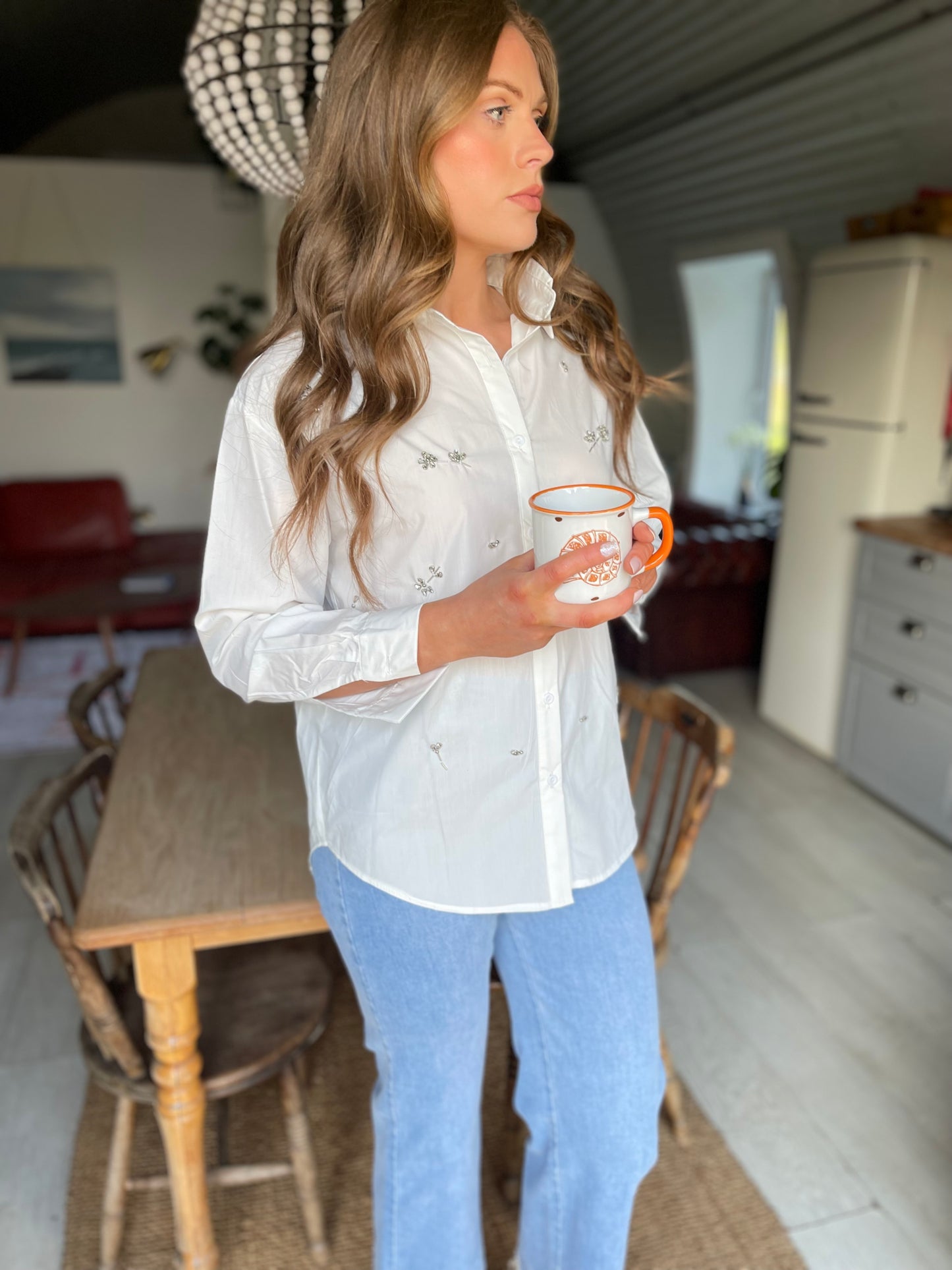 Pippa white cotton embellished shirt