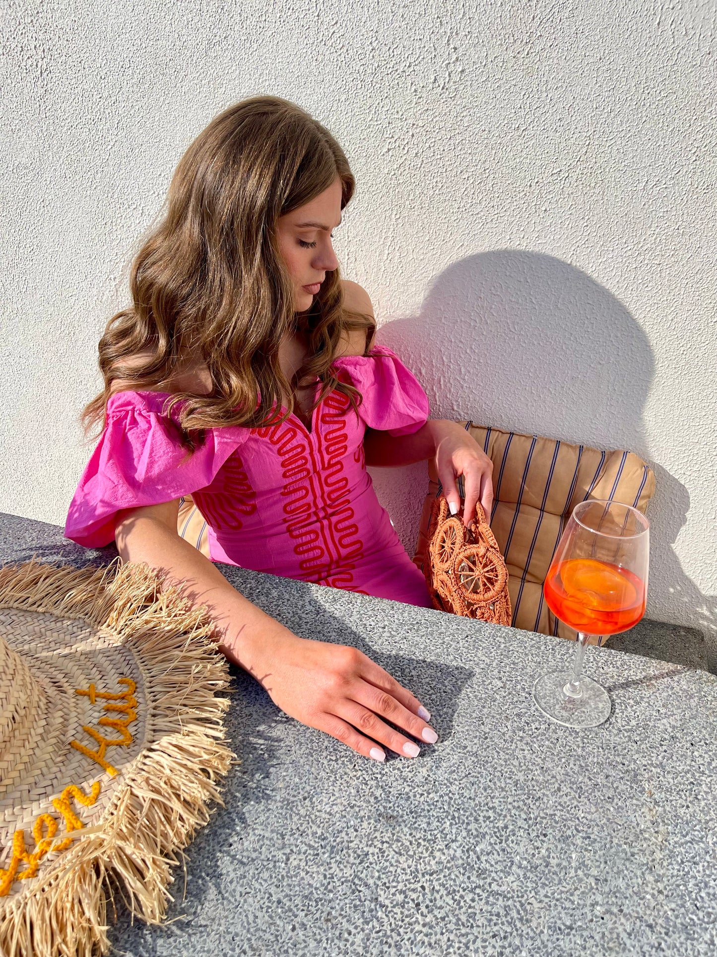 Red and pink off the shoulder mini dress