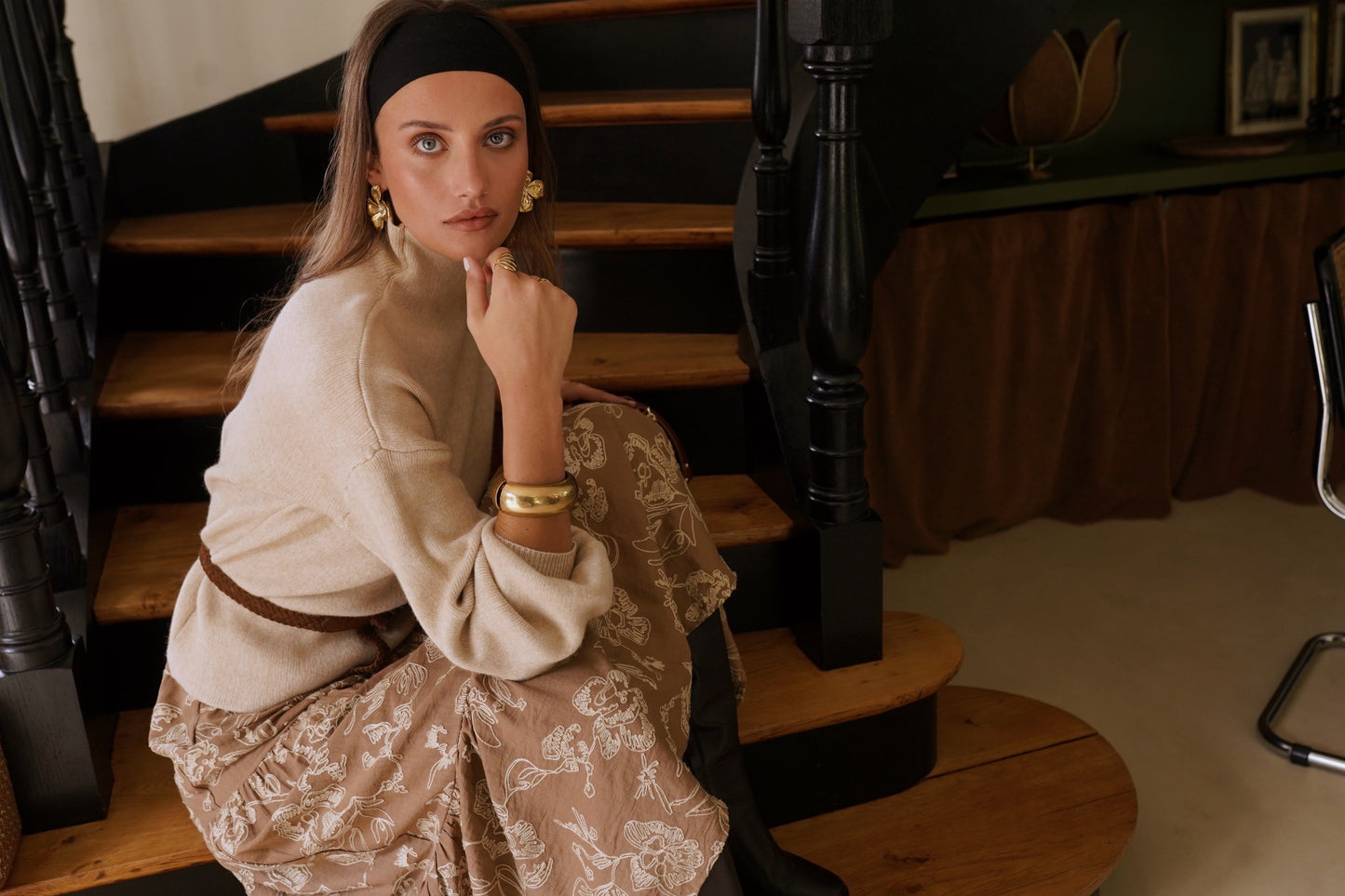 Hilda balloon sleeve coffee polo neck jumper