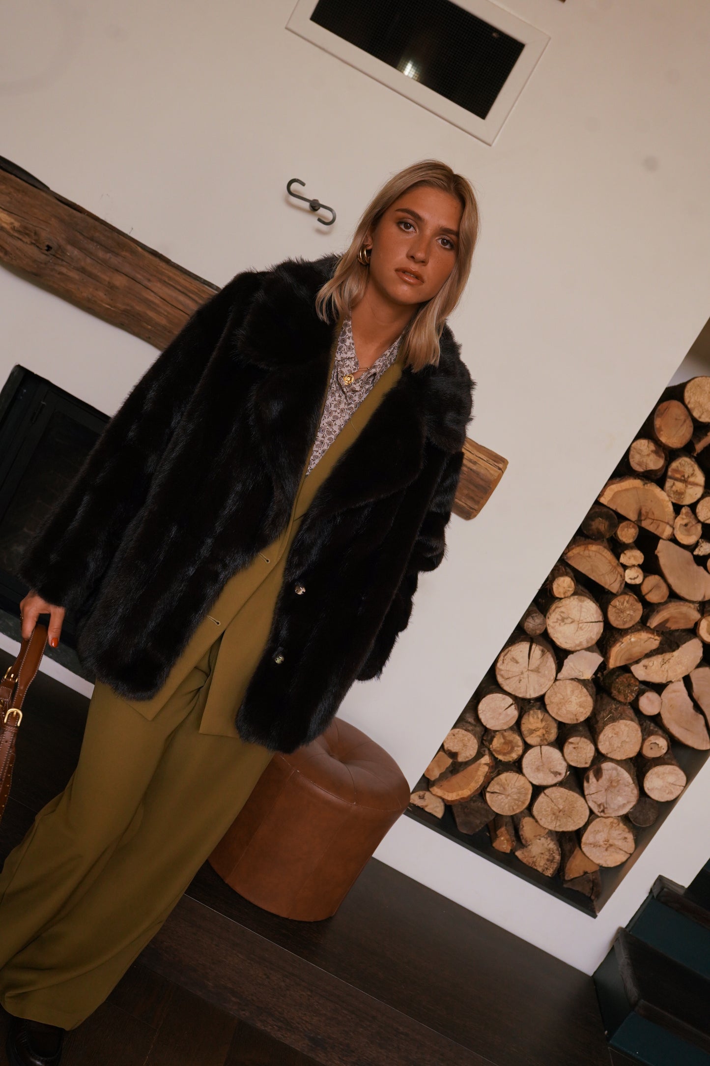 Eliza maroon brown faux fur coat
