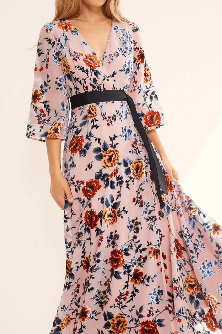 Florian Dress Devore Print Bohemian Rhapsody