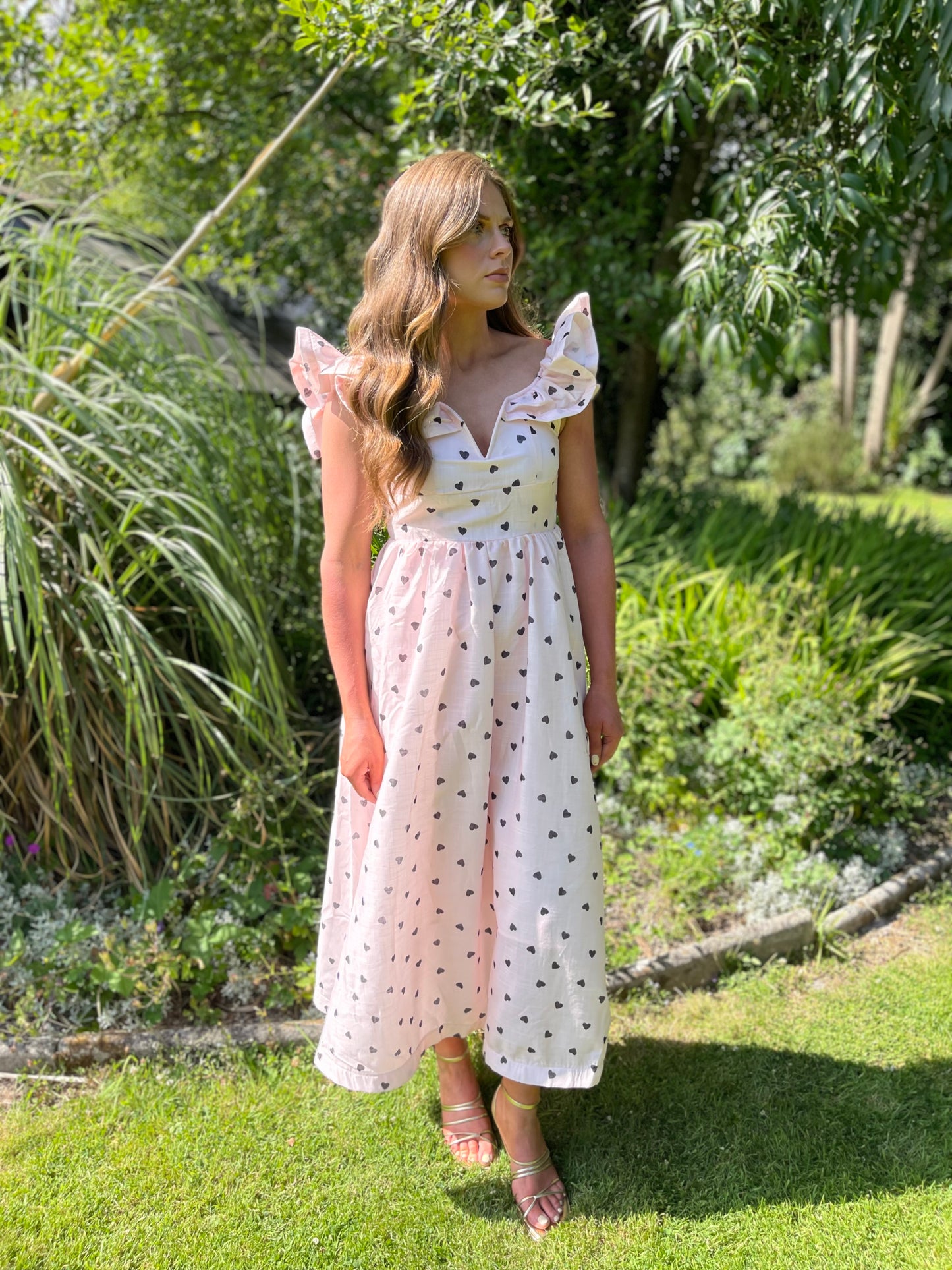 Belle soft pink heart print dress