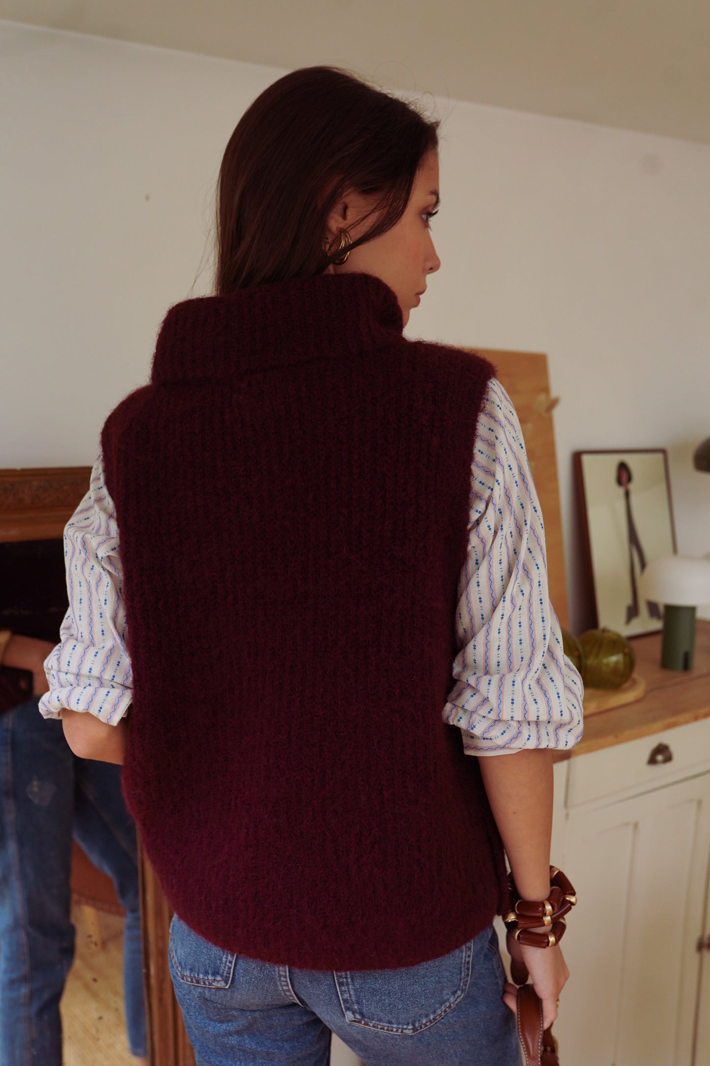 Louise burgundy polo neck sleeveless knit