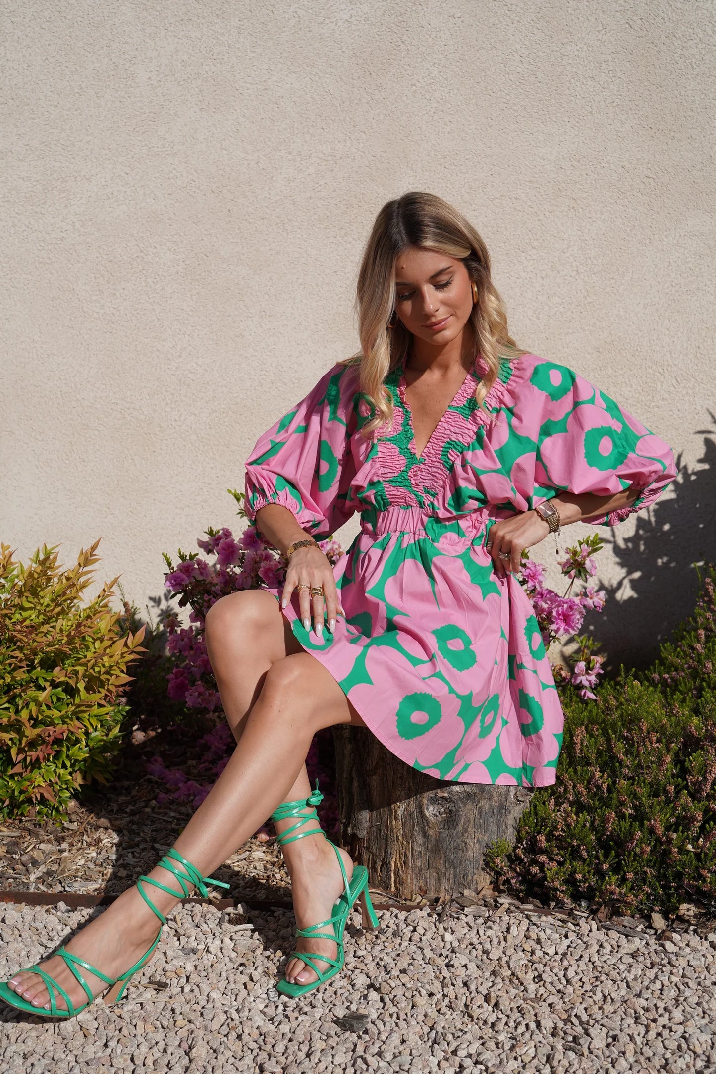 Madison pink & green shirt dress
