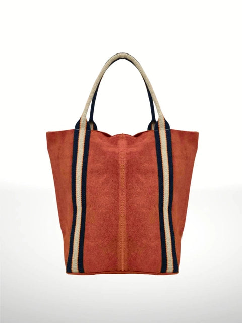 Stripe Tan Suede Leather Bag