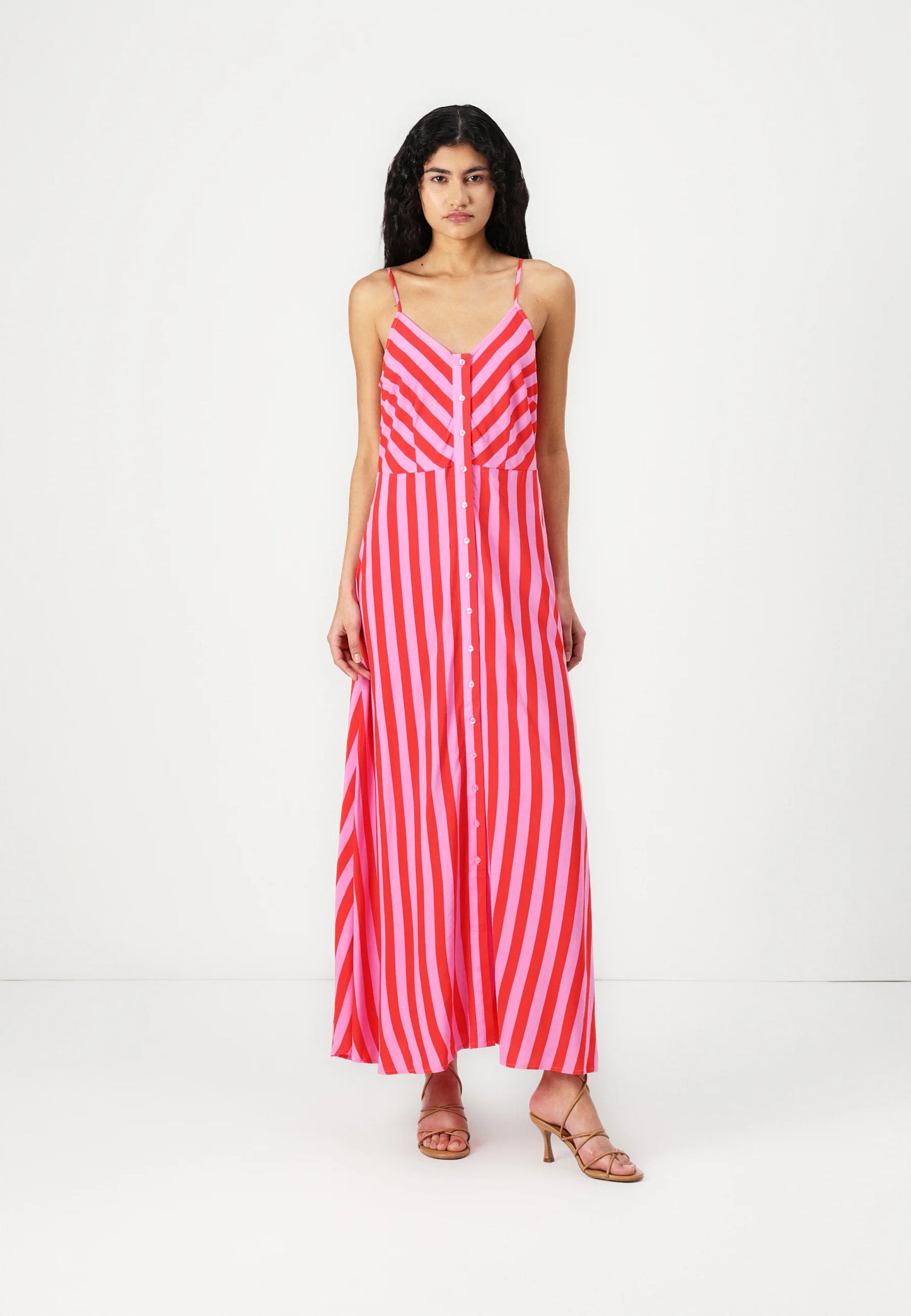 YASSAVANNA STRAP STRIPED RED & PINK LONG DRESS