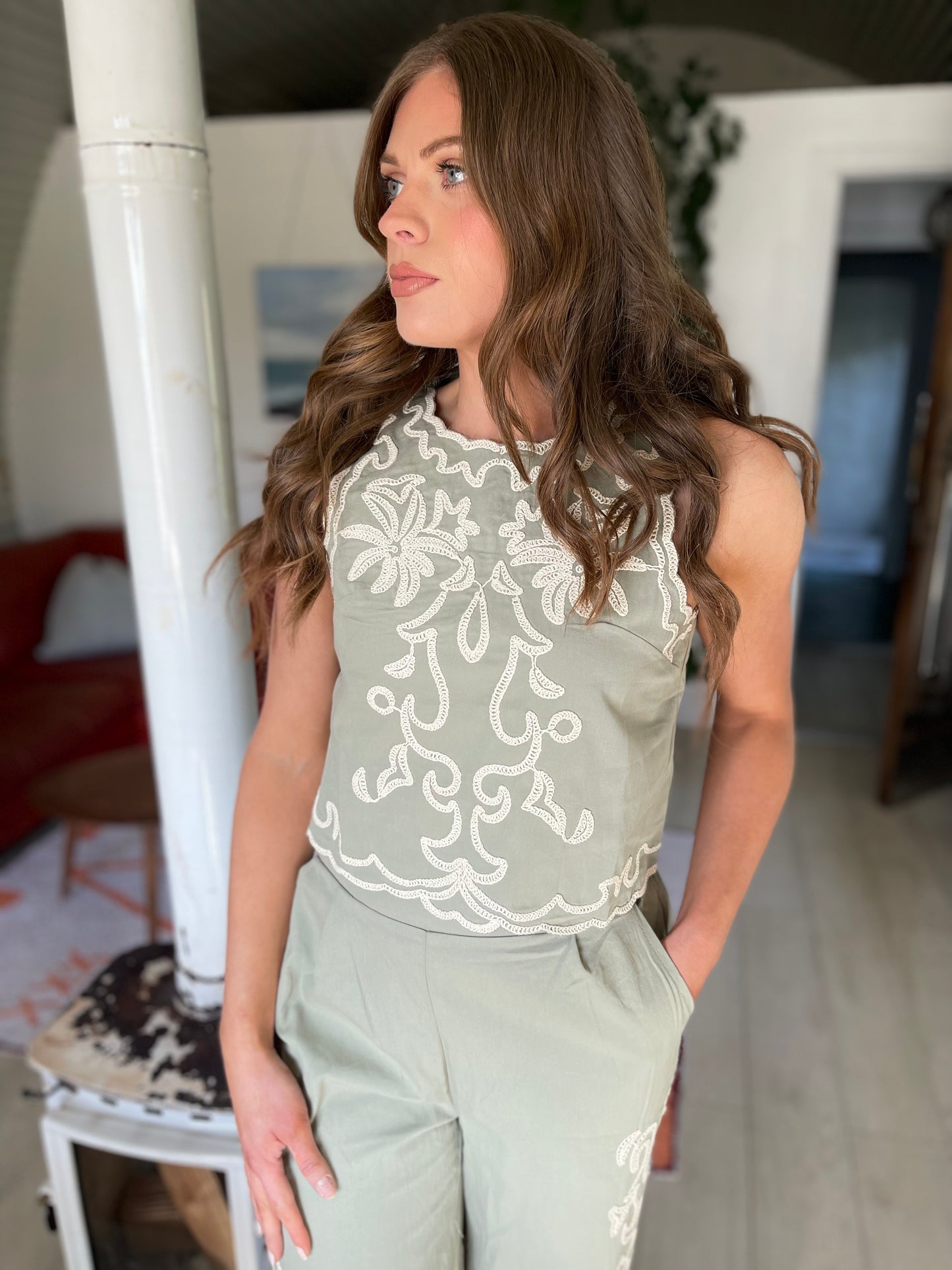 Aria khaki green embroidered co ord