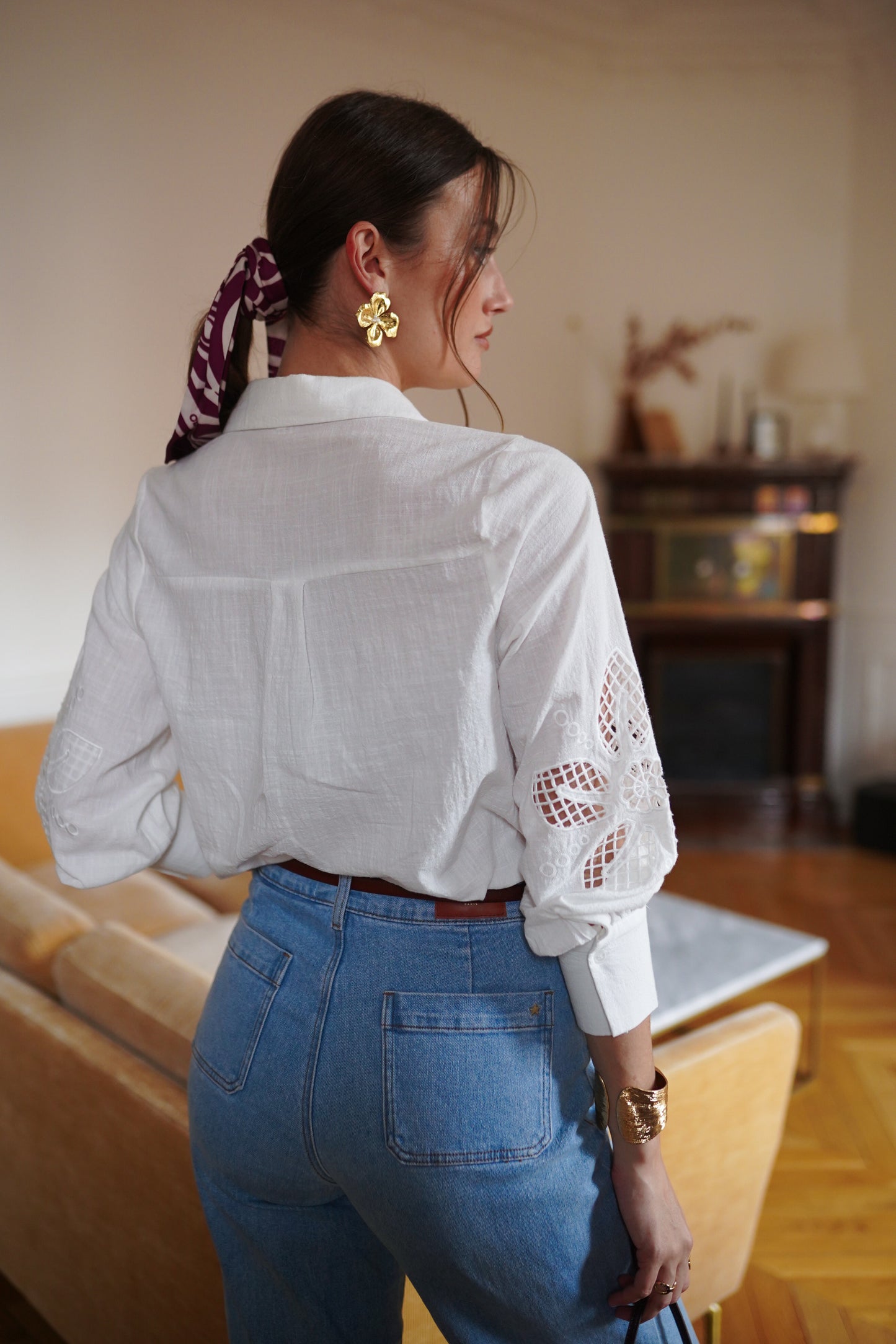 Cassandra white lace cut work blouse