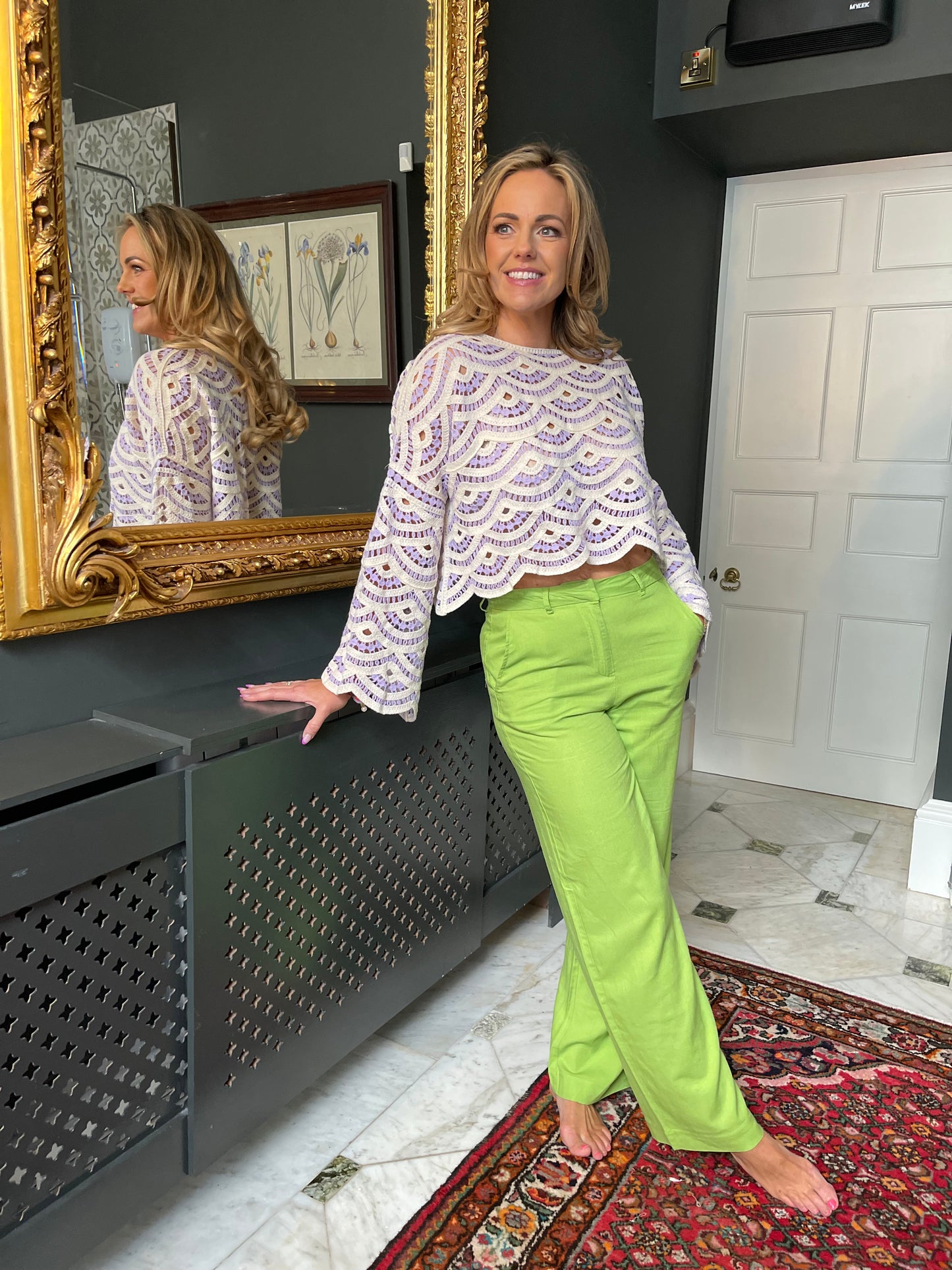 Parrot lime green linen trousers