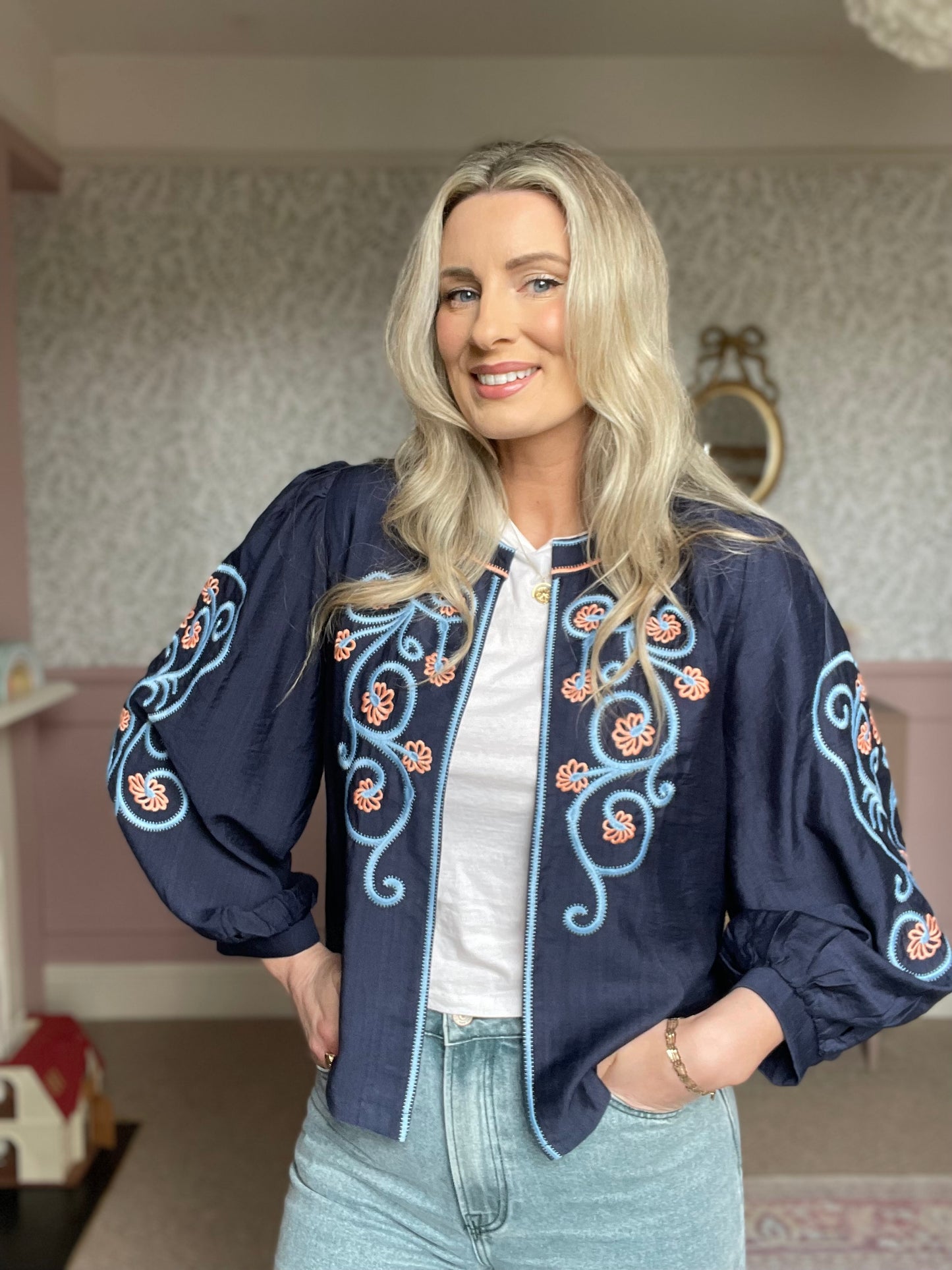 Ottilie navy floral boho jacket