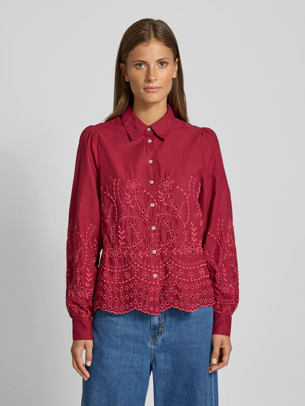 YAS burgundy cutwork embroidery blouse