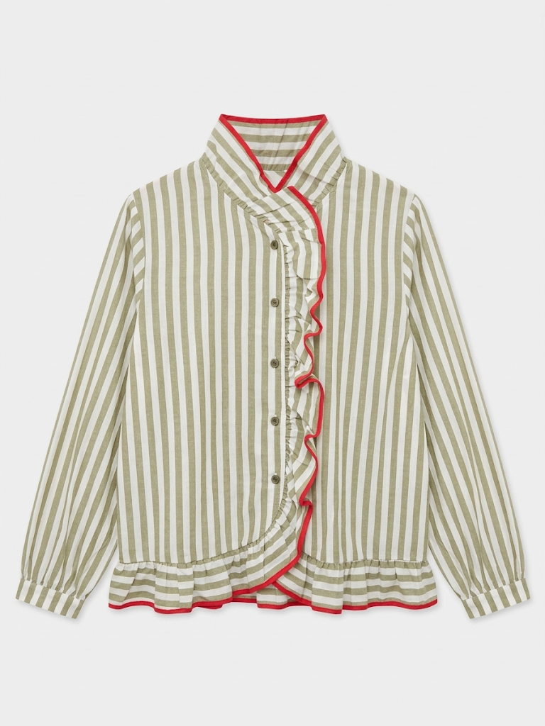Kendal green stripe red trim blouse