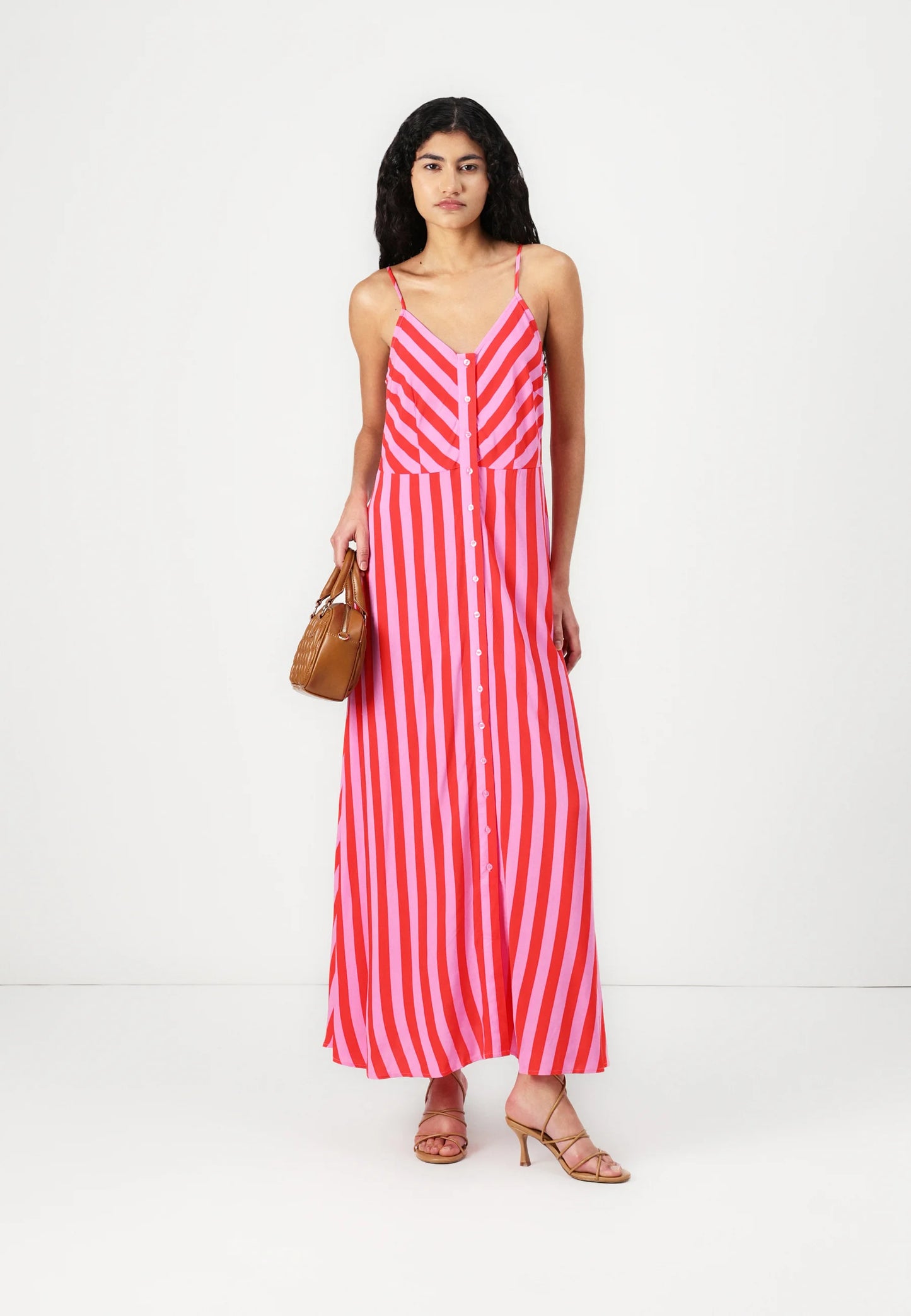 YASSAVANNA STRAP STRIPED RED & PINK LONG DRESS