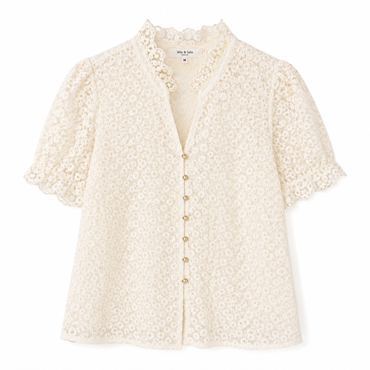 Susie ecru lace gold button top