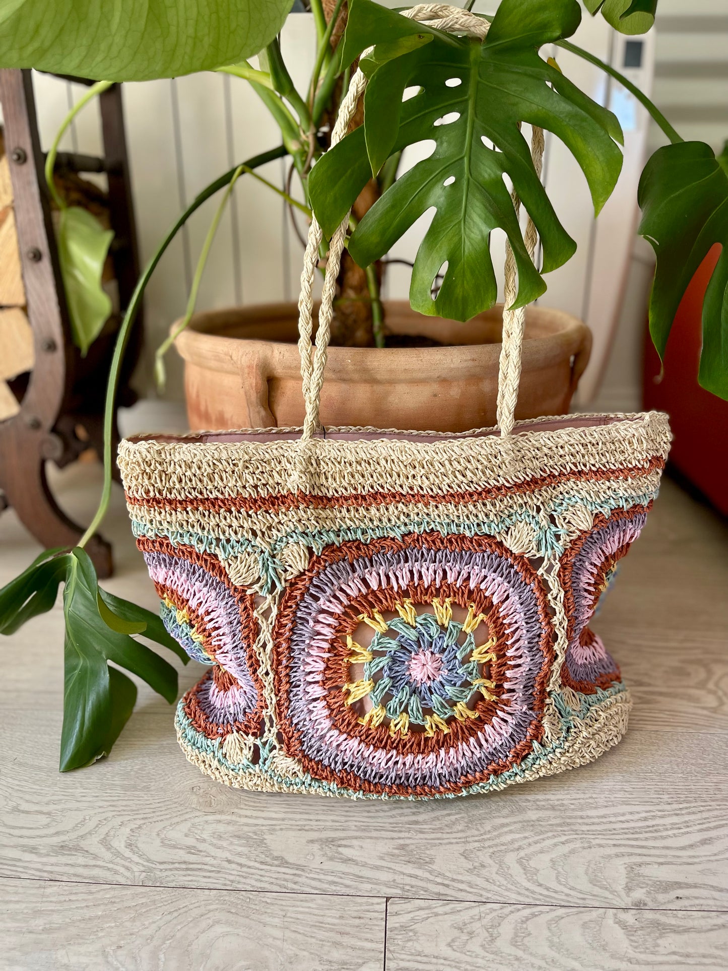Kaia rattan multicoloured beach bag
