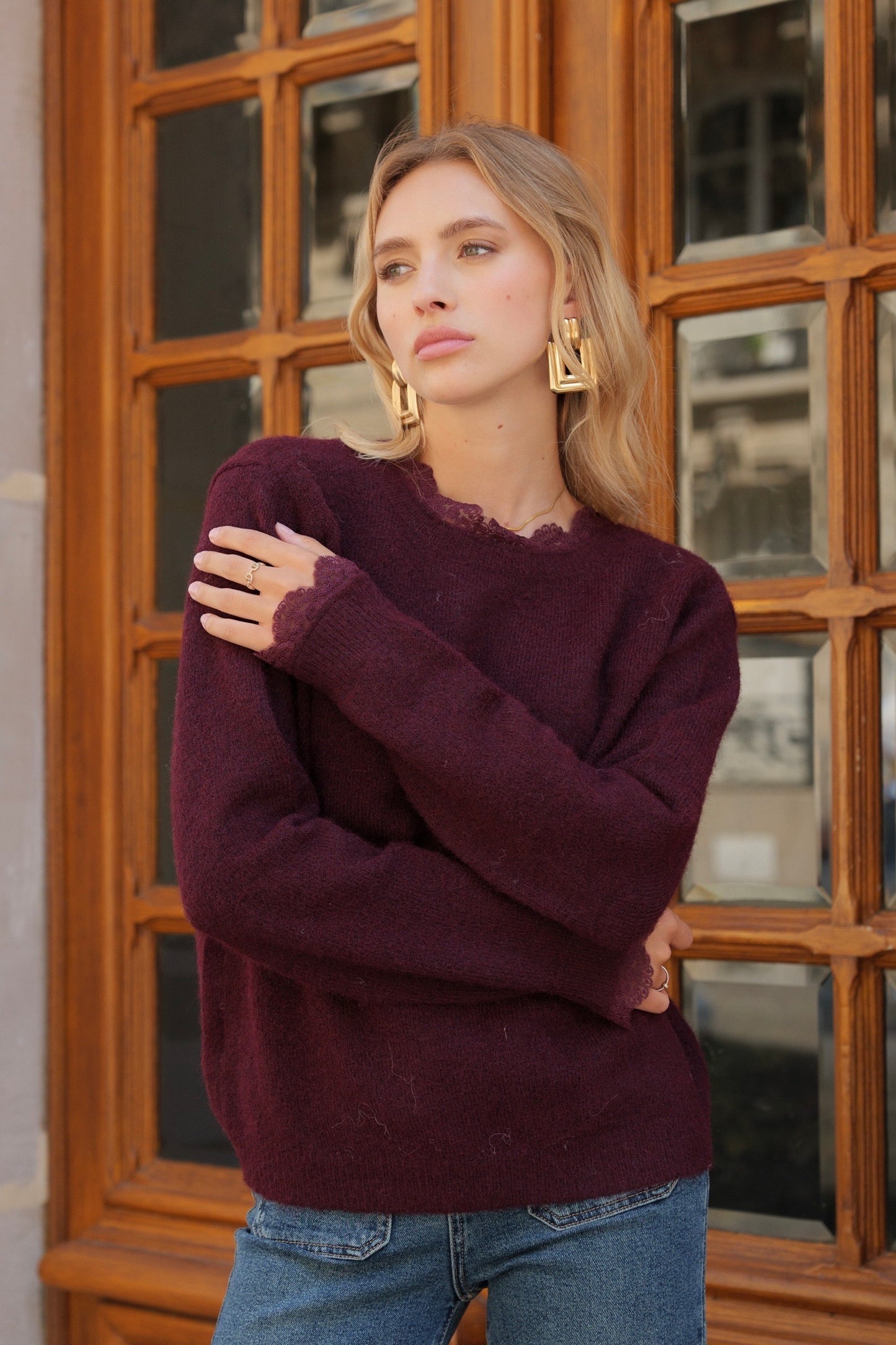 Eva burgundy lace tie jumper