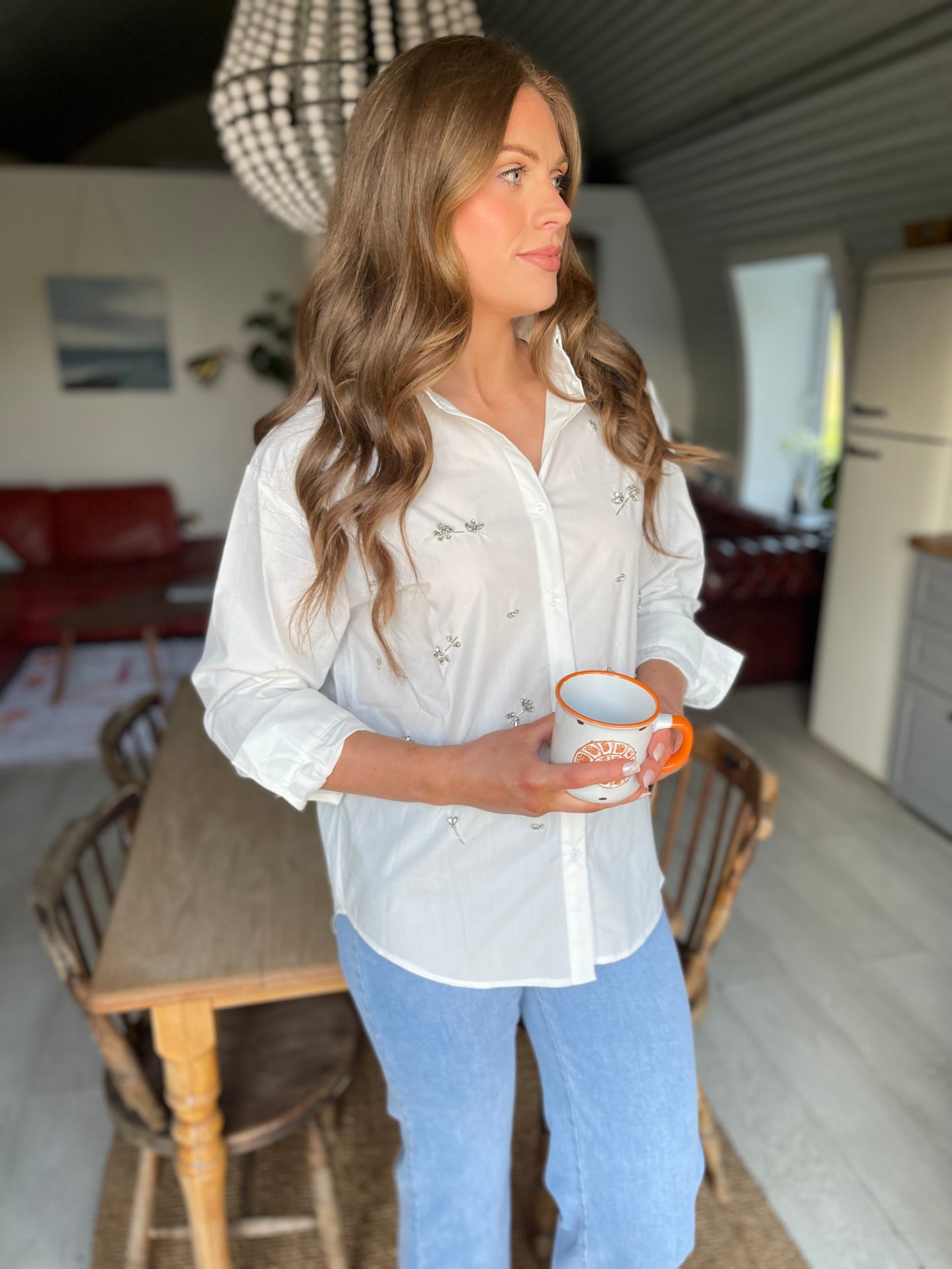 Pippa white cotton embellished shirt