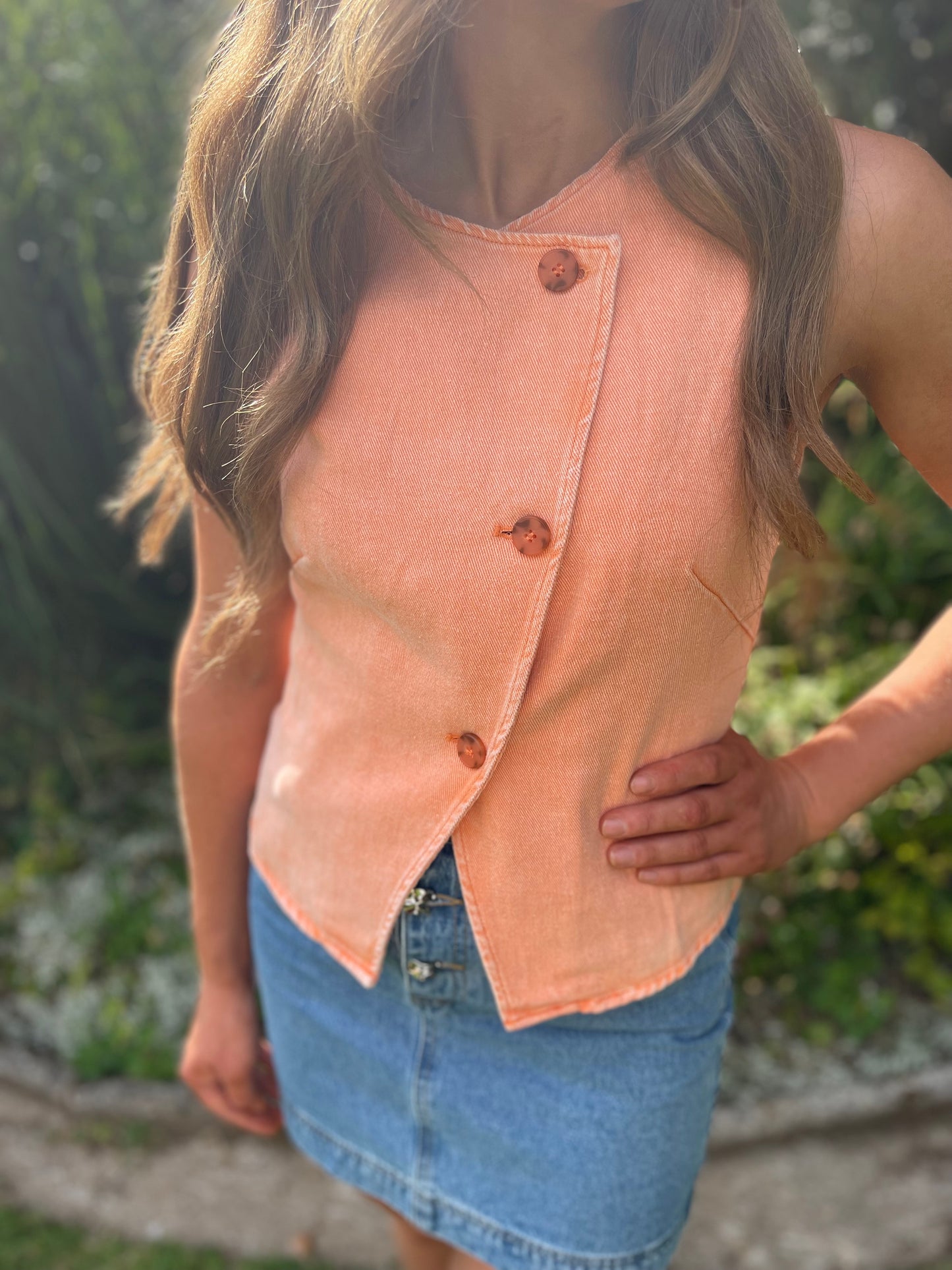 Cara orange denim waistcoat
