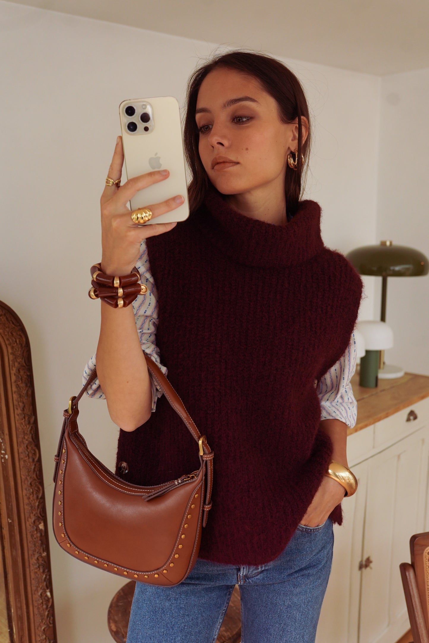 Louise burgundy polo neck sleeveless knit