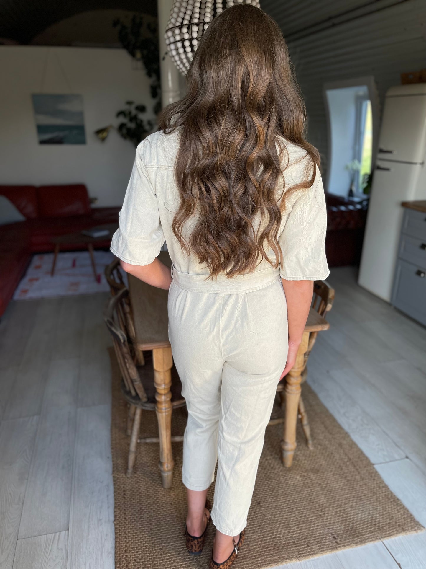 Charlie beige wash denim jumpsuit