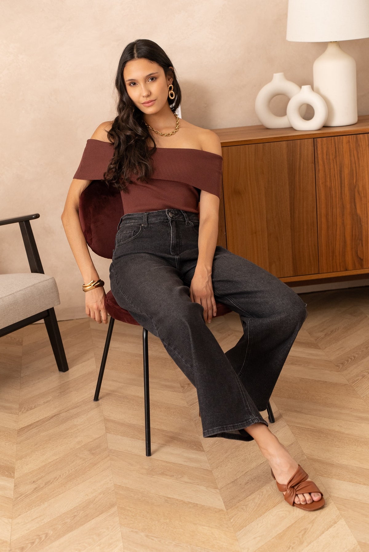 Hannah barrel leg black wash jeans