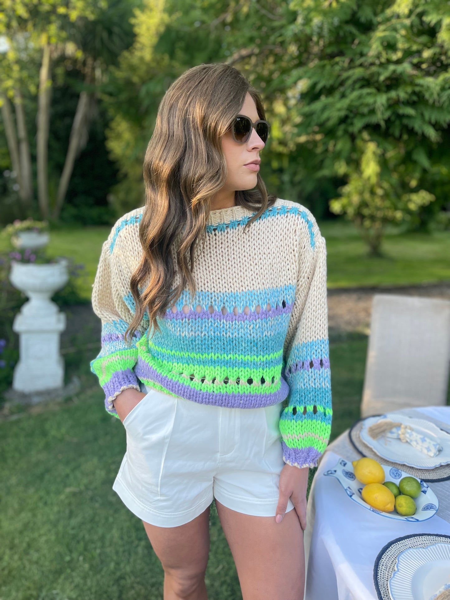 Maddie neon mint and taupe jumper