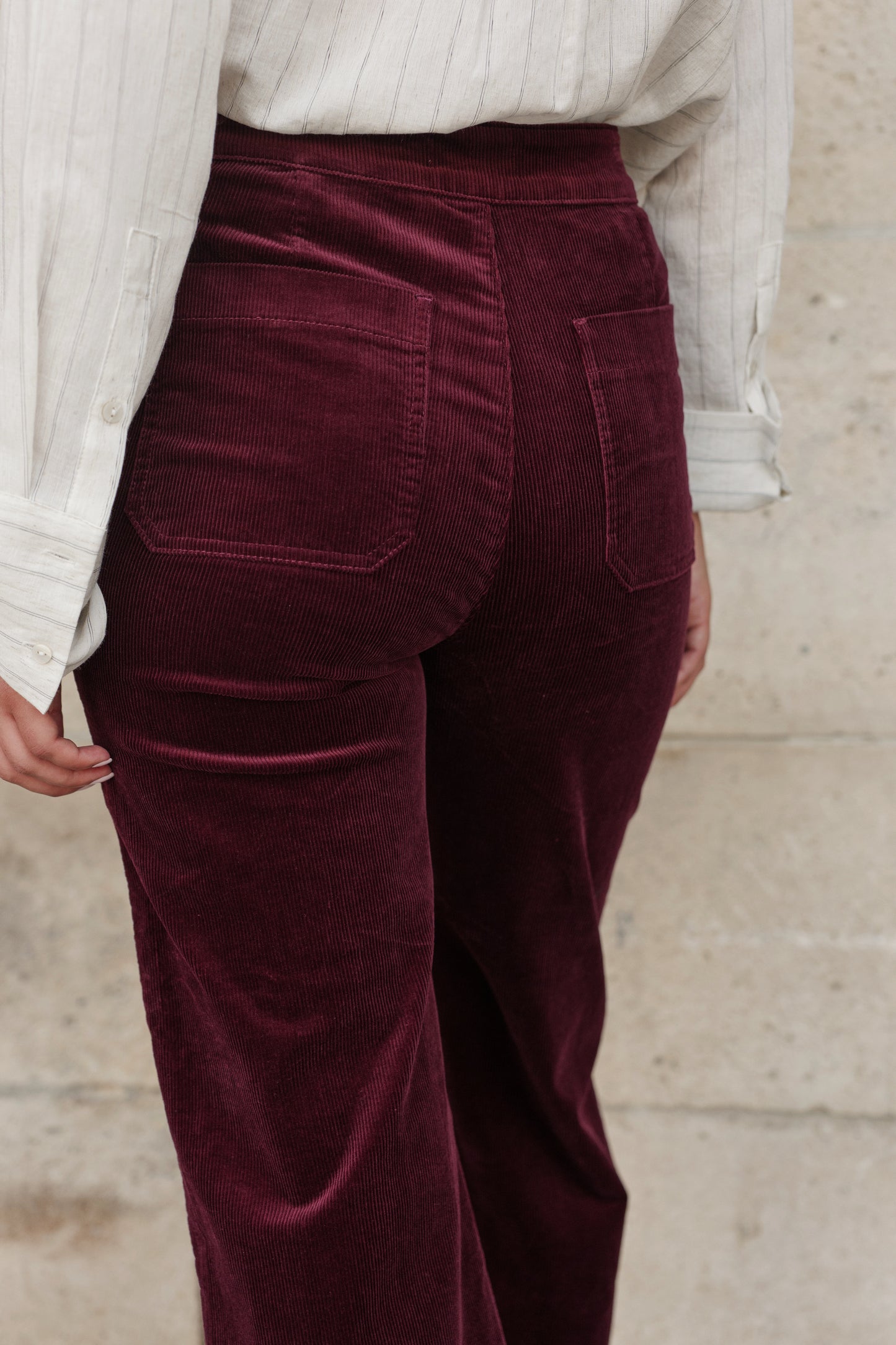 Victo Wide leg burgundy cords with gold front buttons
