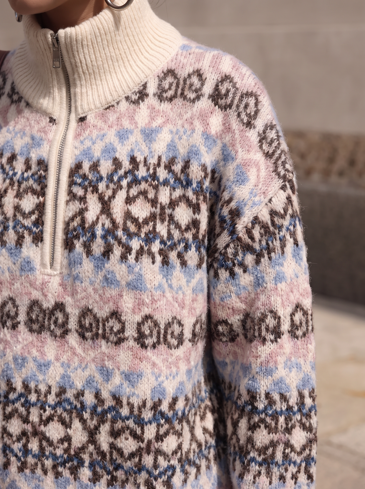 Molly fair isle pink zip up jumper