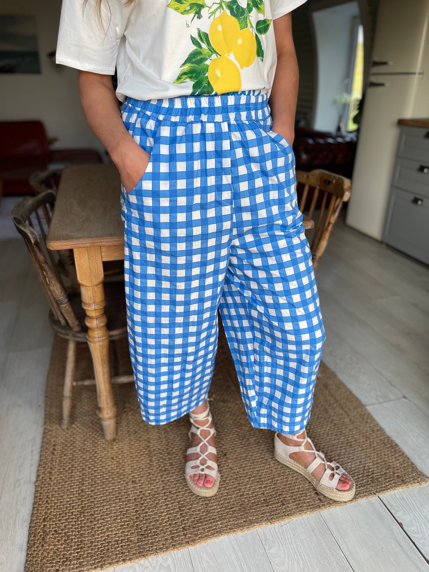 Amalfi blue gingham trousers