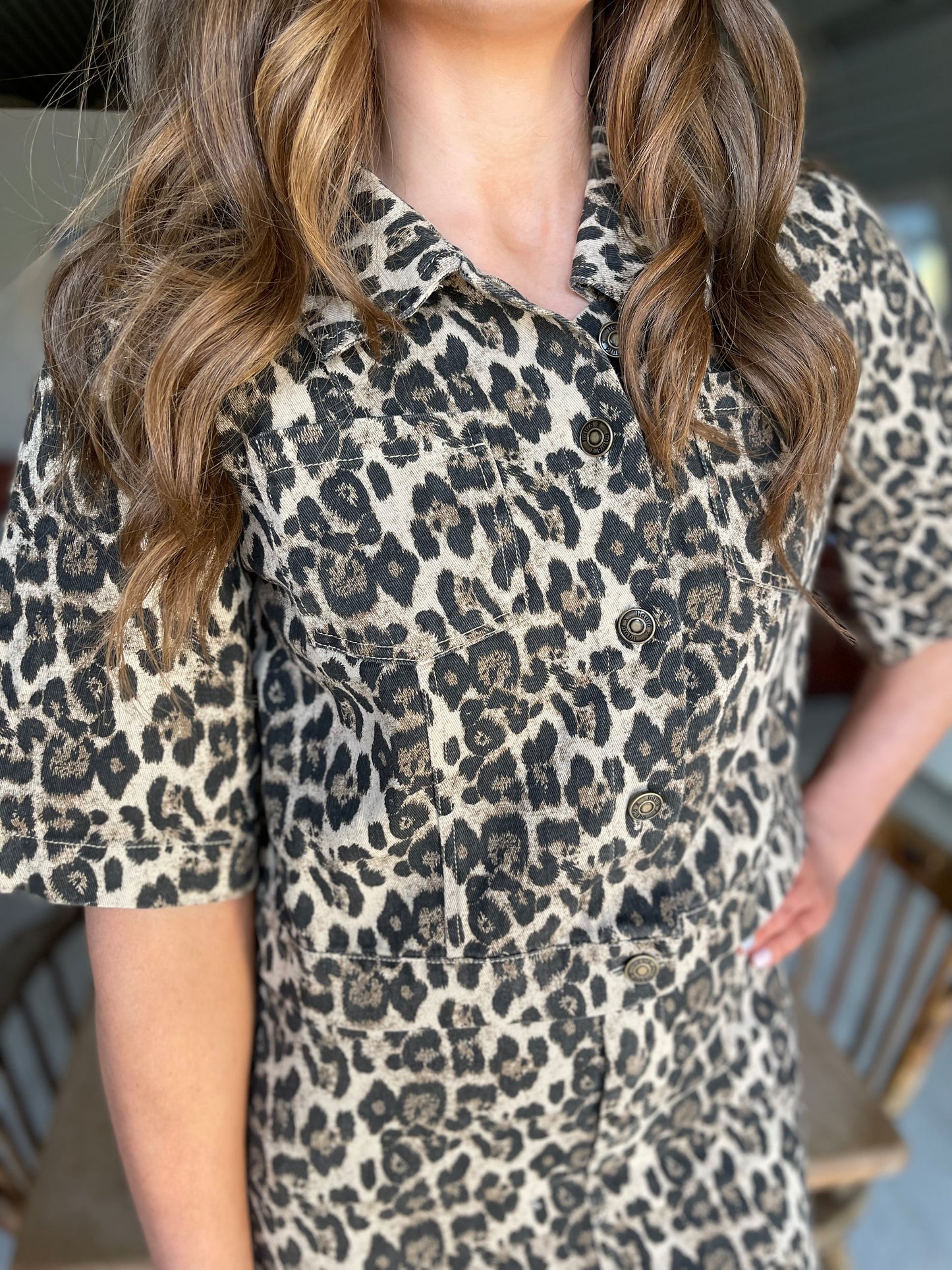 Leopard denim midi skirt
