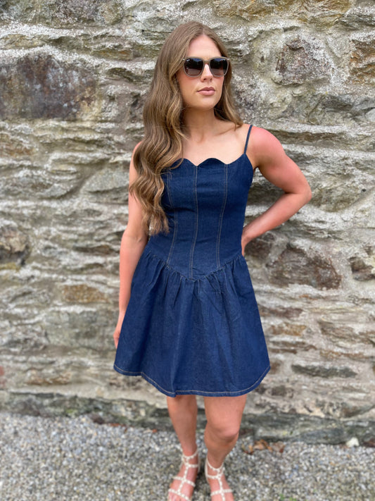Rachel dark denim skater dress