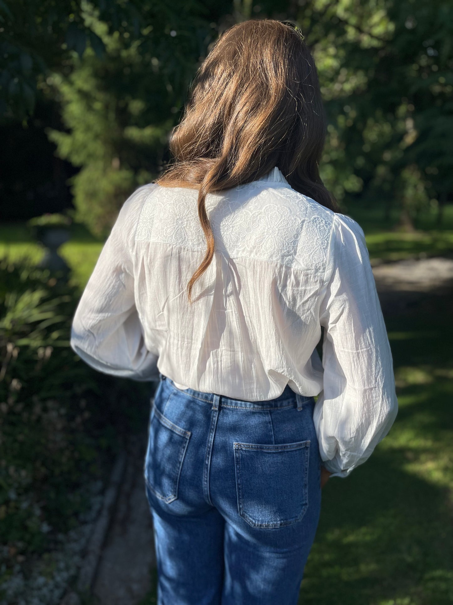 Pearl button scalloped blouse