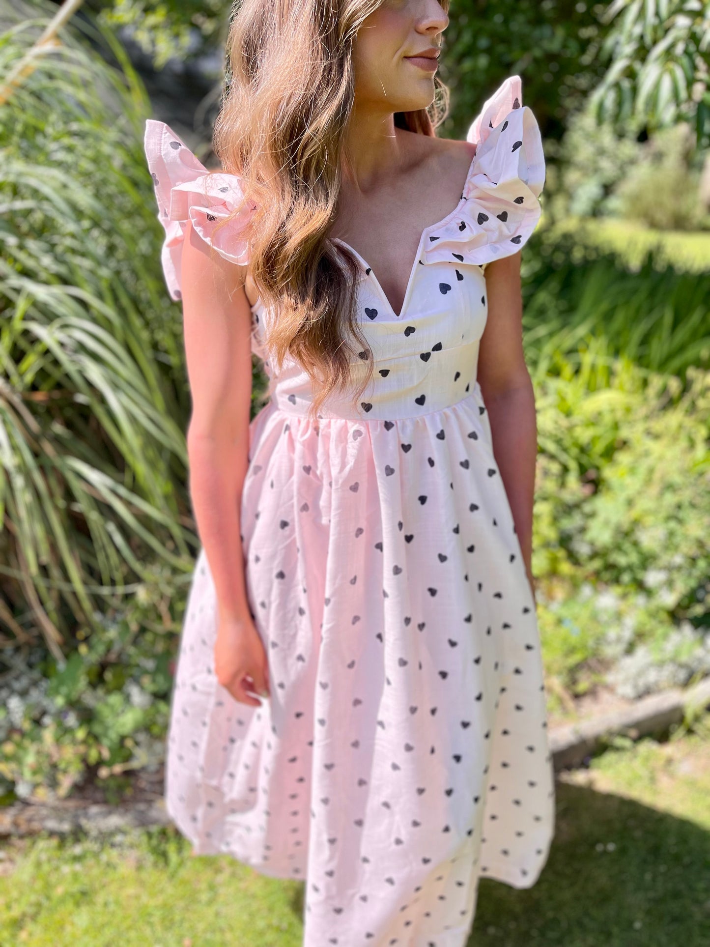 Belle soft pink heart print dress