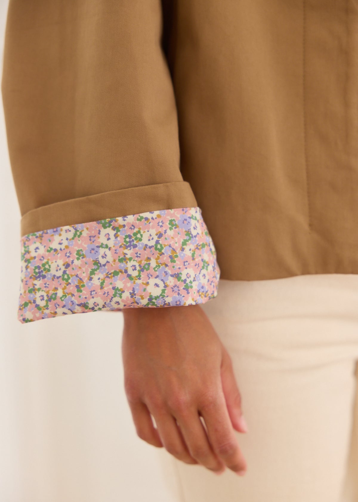 Harper camel floral lined trench jacket