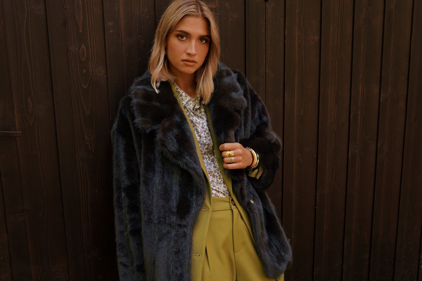 Eliza maroon brown faux fur coat