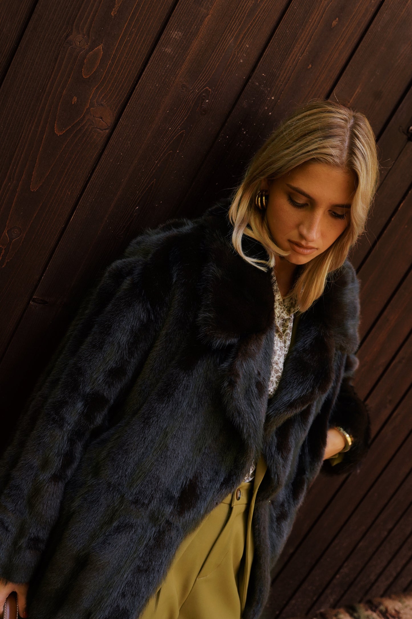 Eliza maroon brown faux fur coat