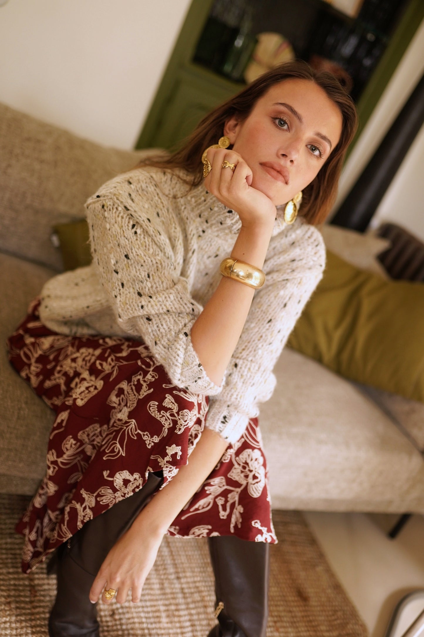 Ayra speckled beige polo jumper