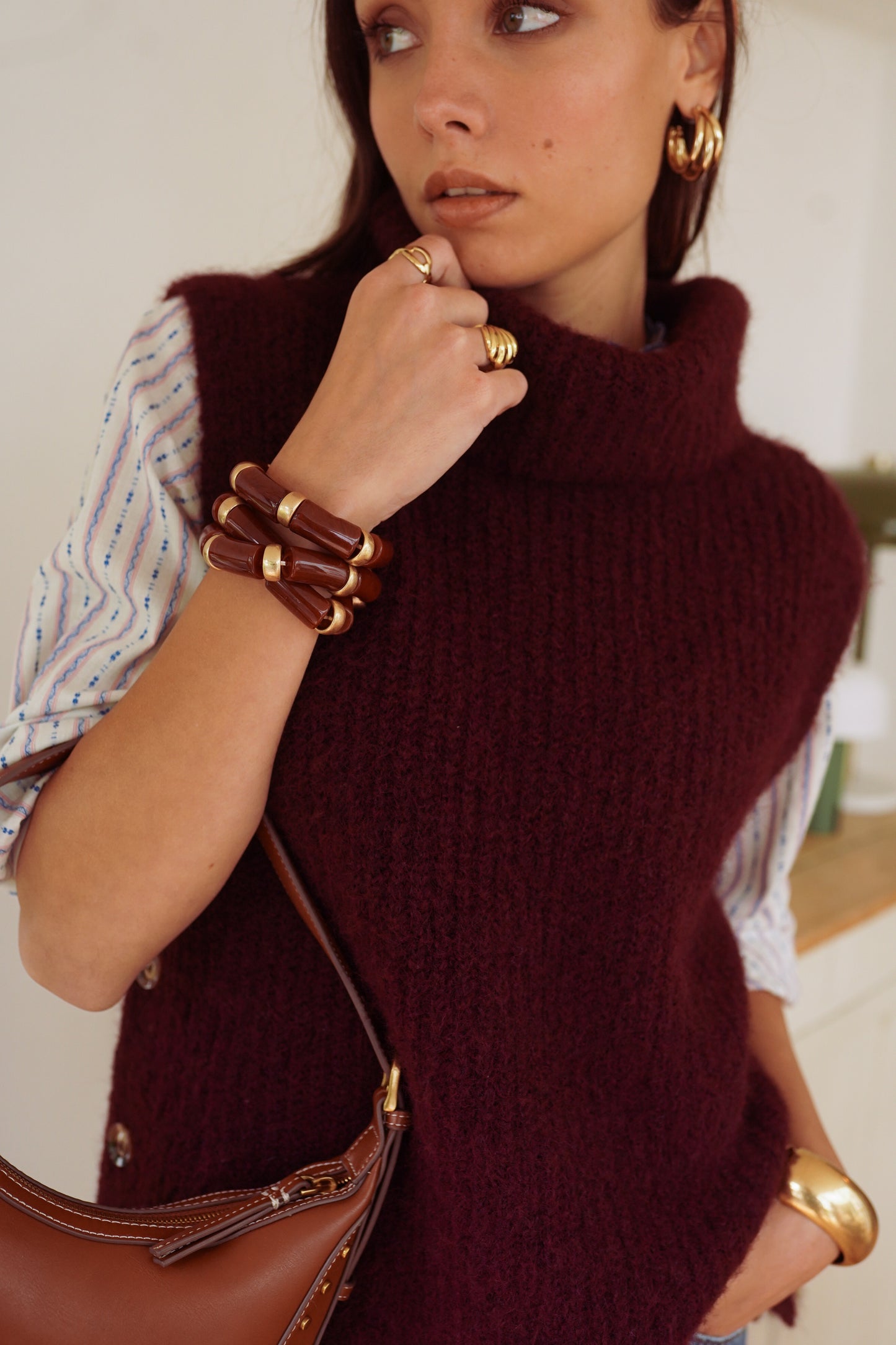Louise burgundy polo neck sleeveless knit