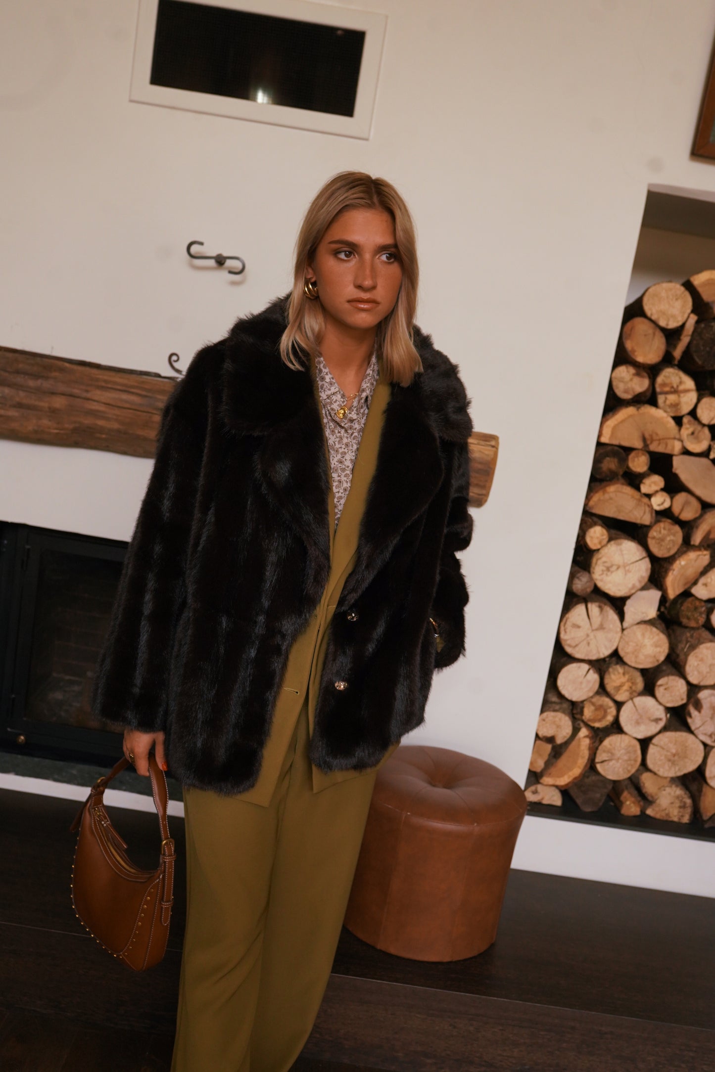 Eliza maroon brown faux fur coat