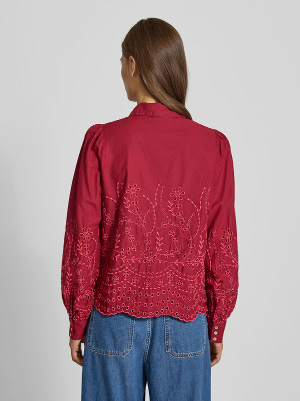 YAS burgundy cutwork embroidery blouse