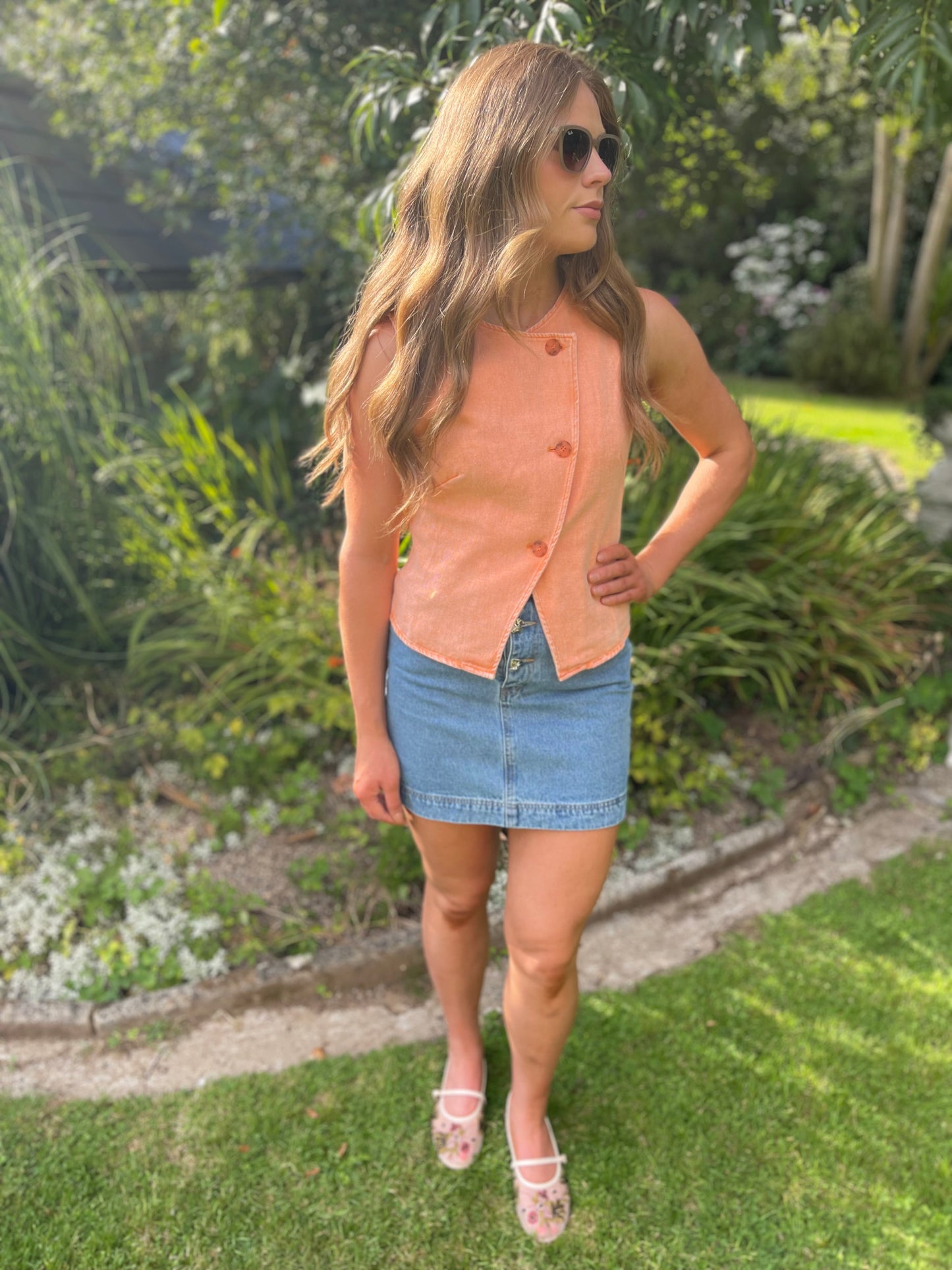 Cara orange denim waistcoat