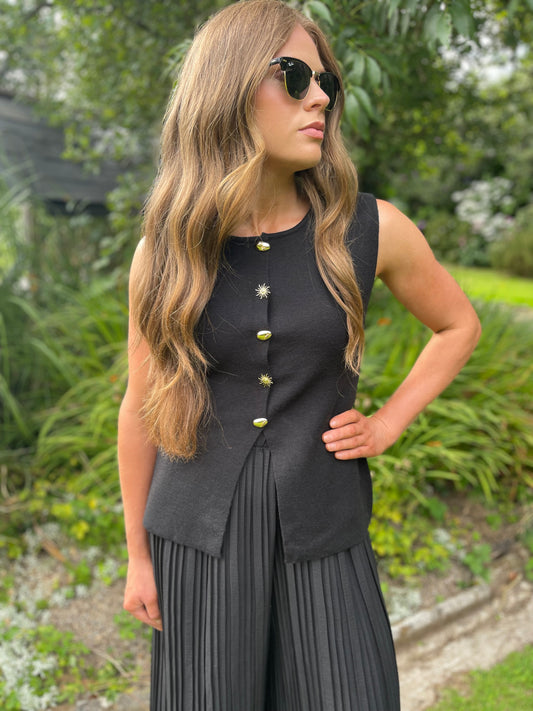 Ada black waistcoat sun gold buttons