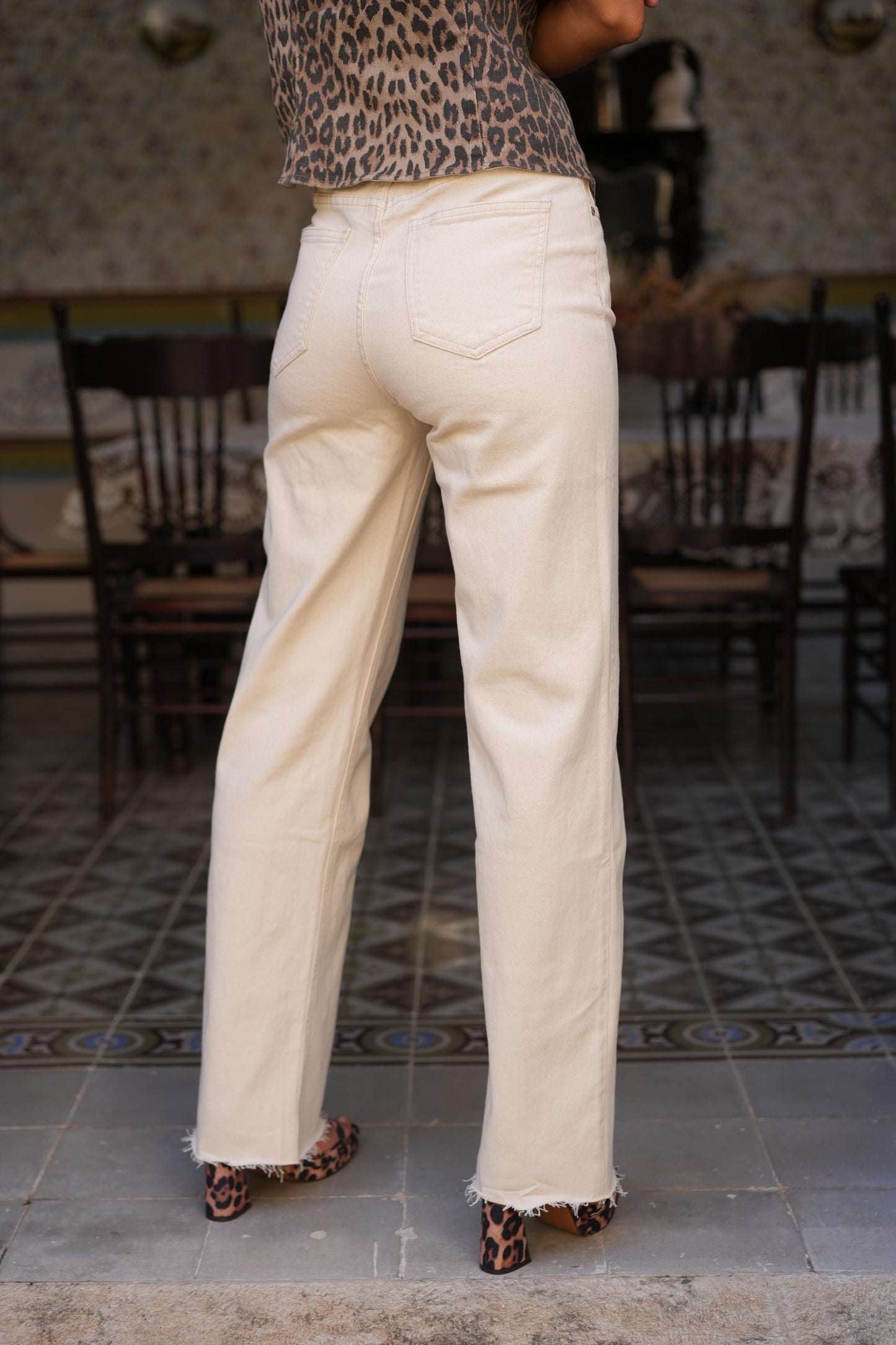 Natural beige straight leg jeans