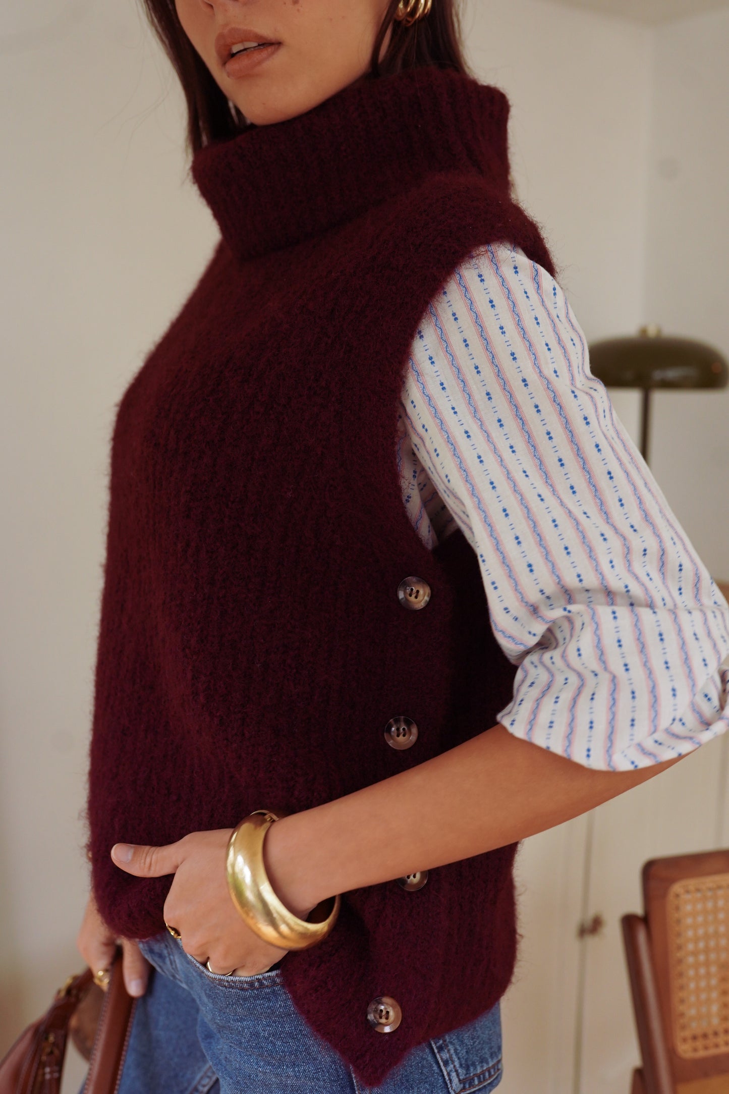 Louise burgundy polo neck sleeveless knit
