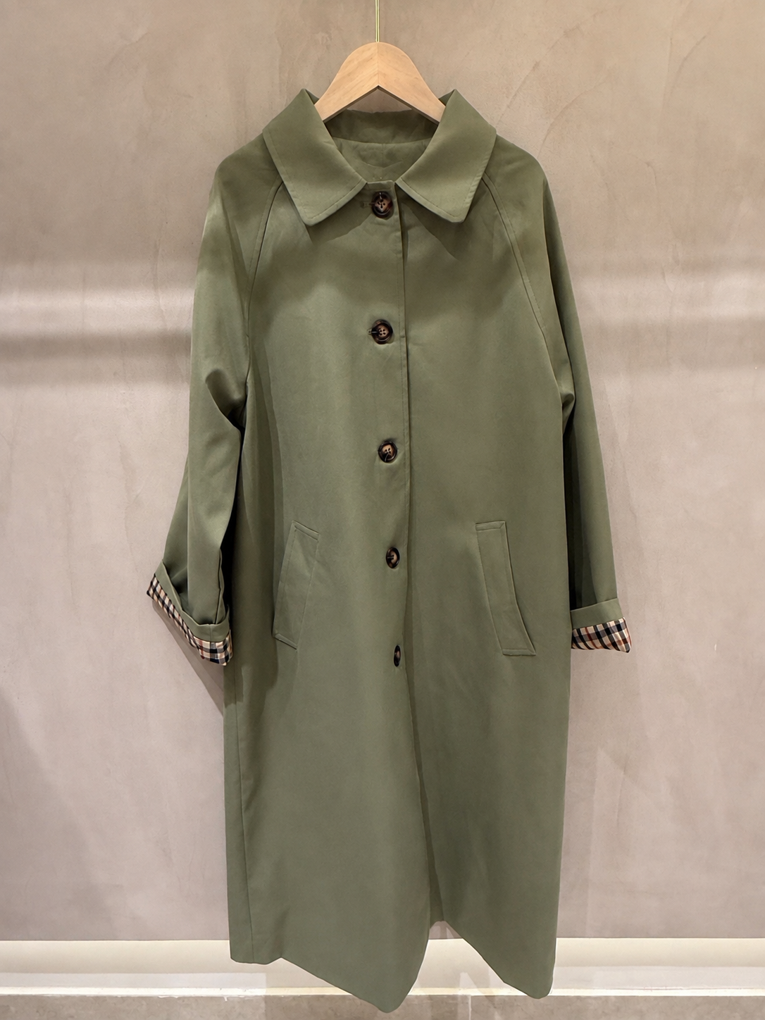 Edith khaki long check cuff trench